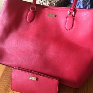 Red Kate spade handbag and wallet set